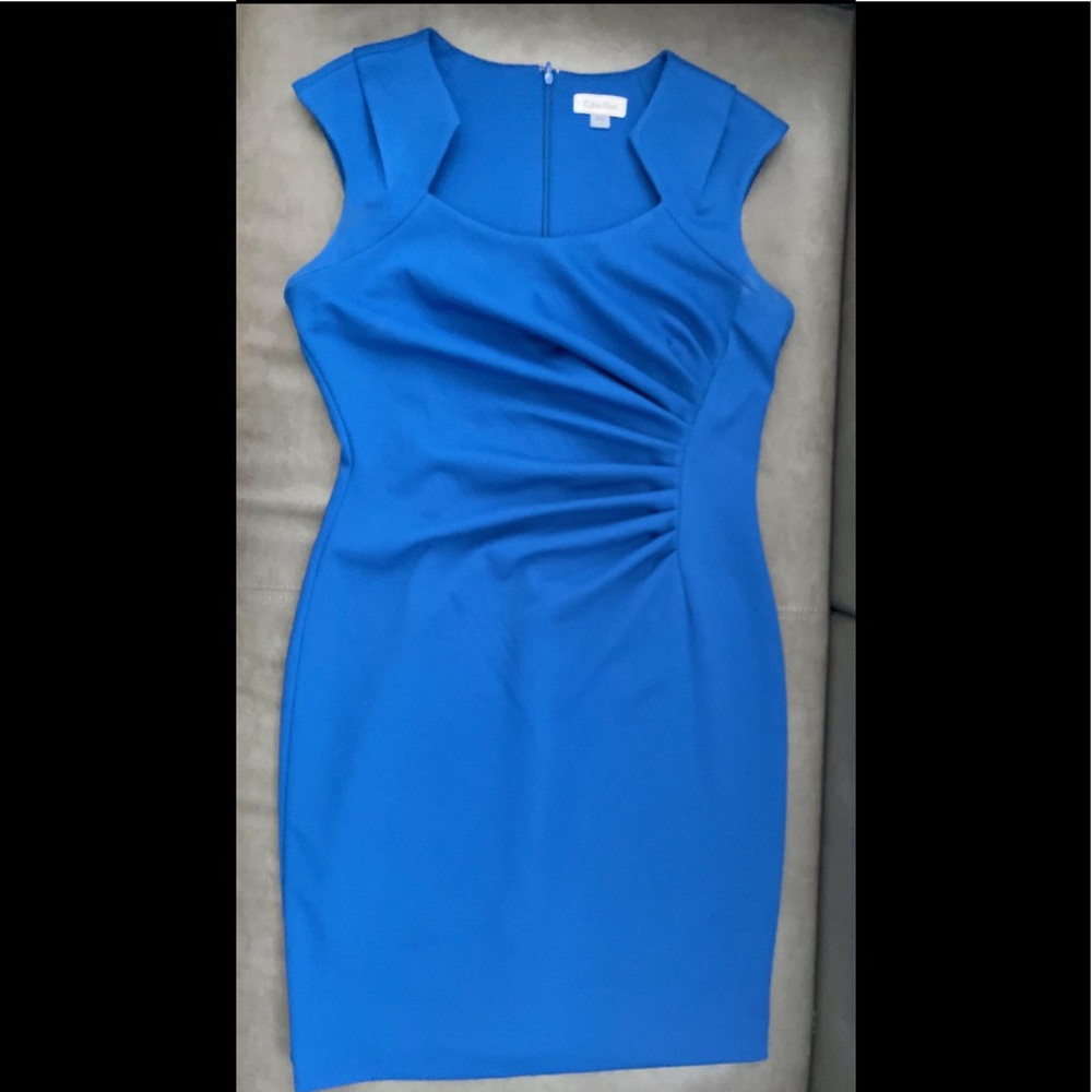 Calvin Klein -Solid Cap-Sleeve Pleated Waist Dress